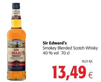 Promoties Sir edward`s smokey blended scotch whisky - Sir Edward - Geldig van 14/03/2018 tot 27/03/2018 bij Colruyt