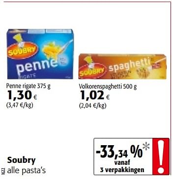 Promoties Soubry alle pasta`s - Soubry - Geldig van 14/03/2018 tot 27/03/2018 bij Colruyt