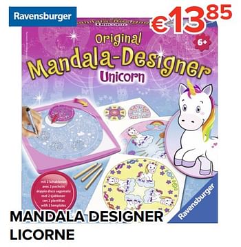 Promoties Mandala designer licorne - Ravensburger - Geldig van 16/03/2018 tot 15/04/2018 bij Euro Shop