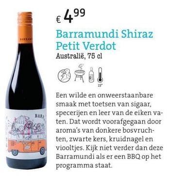 Promoties Barramundi shiraz petit verdot australië - Rode wijnen - Geldig van 01/03/2018 tot 31/05/2018 bij Spar (Colruytgroup)