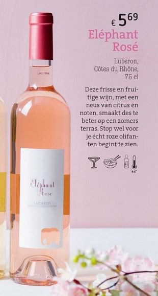 Promoties Eléphant rosé luberon, cotes du rhone - Rosé wijnen - Geldig van 01/03/2018 tot 31/05/2018 bij Spar (Colruytgroup)