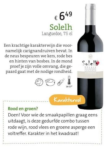 Promoties Solelh languedoc - Rode wijnen - Geldig van 01/03/2018 tot 31/05/2018 bij Spar (Colruytgroup)