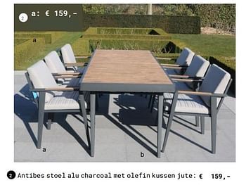 Promoties Antibes stoel alu charcoal met olefin kussen jute - Huismerk - Multi Bazar - Geldig van 13/03/2018 tot 31/08/2018 bij Multi Bazar