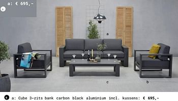 Promotions Cube 3-zits bank carbon black aluminium incl. kussens - Produit Maison - Multi Bazar - Valide de 13/03/2018 à 31/08/2018 chez Multi Bazar