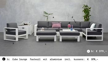 Promoties Cube lounge fauteuil wit aluminium incl. kussens - Huismerk - Multi Bazar - Geldig van 13/03/2018 tot 31/08/2018 bij Multi Bazar