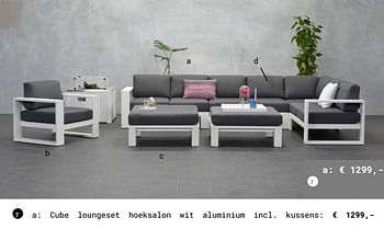 Promoties Cube loungeset hoeksalon wit aluminium incl. kussens - Huismerk - Multi Bazar - Geldig van 13/03/2018 tot 31/08/2018 bij Multi Bazar