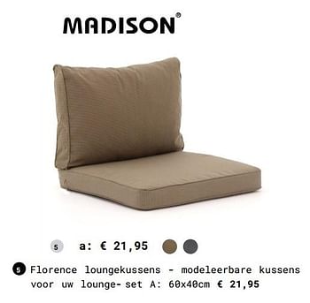 Promoties Florence loungekussens - Madison - Geldig van 13/03/2018 tot 31/08/2018 bij Multi Bazar