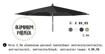 Promoties Riva aluminium parasol - Huismerk - Multi Bazar - Geldig van 13/03/2018 tot 31/08/2018 bij Multi Bazar