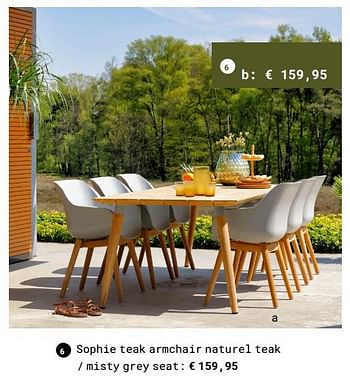 Promoties Sophie teak armchair naturel teak- misty grey seat - Huismerk - Multi Bazar - Geldig van 13/03/2018 tot 31/08/2018 bij Multi Bazar