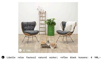 Promotions Libelle relax fauteuil naturel wicker ; reflex black kussens - Produit Maison - Multi Bazar - Valide de 13/03/2018 à 31/08/2018 chez Multi Bazar
