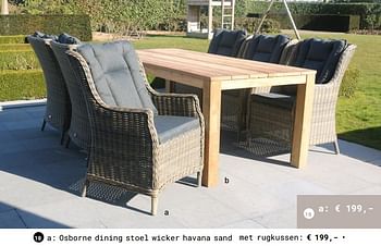 Promoties Osborne dining stoel wicker havana sand met rugkussen - Huismerk - Multi Bazar - Geldig van 13/03/2018 tot 31/08/2018 bij Multi Bazar