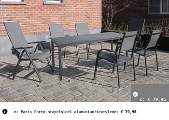 Promoties Paris parro stapelstoel aluminium-textylene - Huismerk - Multi Bazar - Geldig van 13/03/2018 tot 31/08/2018 bij Multi Bazar