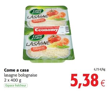 Promotions Come a casa lasagne bolognaise - Come a Casa - Valide de 14/03/2018 à 27/03/2018 chez Colruyt