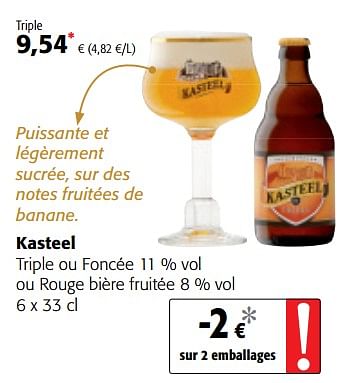 Promotions Kasteel triple ou foncée 11 % vol ou rouge bière fruitée 8 % vol - Kasteelbier - Valide de 14/03/2018 à 27/03/2018 chez Colruyt