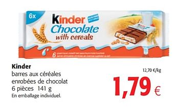 Promotions Kinder barres aux céréales enrobées de chocolat - Kinder - Valide de 14/03/2018 à 27/03/2018 chez Colruyt