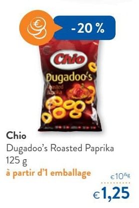 Promoties Chio dugadoo`s roasted paprika - Chio - Geldig van 14/03/2018 tot 27/03/2018 bij OKay