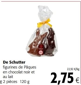 Promotions De schutter figurines de pâques en chocolat noir et au lait - De Schutter - Valide de 14/03/2018 à 27/03/2018 chez Colruyt
