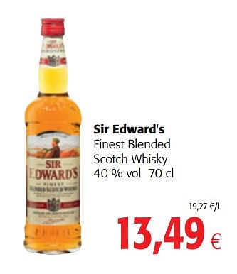 Promotions Sir edward`s finest blended scotch whisky - Sir Edward - Valide de 14/03/2018 à 27/03/2018 chez Colruyt