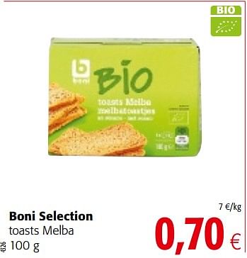 Promotions Boni selection toasts melba - Boni - Valide de 14/03/2018 à 27/03/2018 chez Colruyt