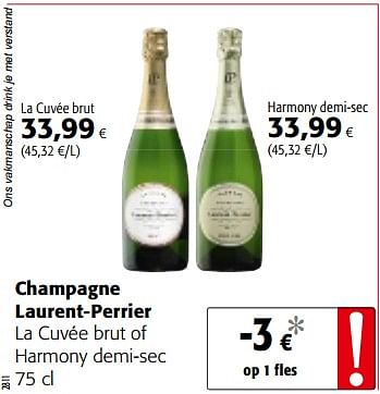 Promotions Champagne laurent-perrier la cuvée brut of harmony demi-sec - Laurent-Perrier - Valide de 14/03/2018 à 27/03/2018 chez Colruyt