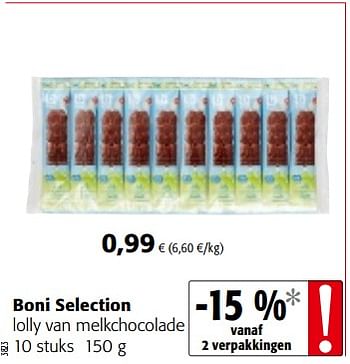 Promoties Boni selection lolly van melkchocolade - Boni - Geldig van 14/03/2018 tot 27/03/2018 bij Colruyt