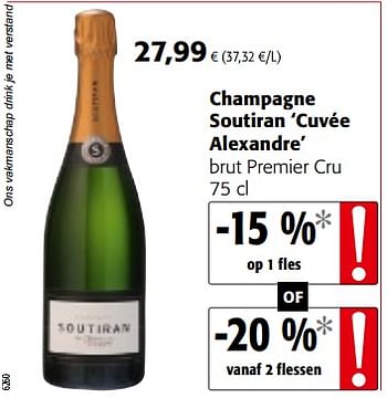 Promotions Champagne soutiran `cuvée alexandre` brut premier cru - Champagne - Valide de 14/03/2018 à 27/03/2018 chez Colruyt