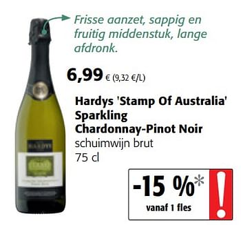Promoties Hardys `stamp of australia` sparkling chardonnay-pinot noir schuimwijn brut - Schuimwijnen - Geldig van 14/03/2018 tot 27/03/2018 bij Colruyt
