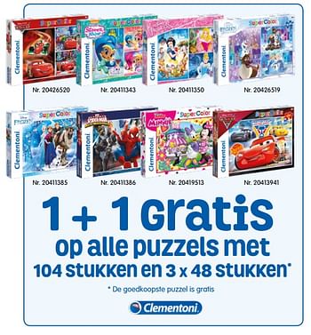 Promotions 1 + 1 gratis op alle puzzels - Clementoni - Valide de 13/03/2018 à 16/04/2018 chez Fun