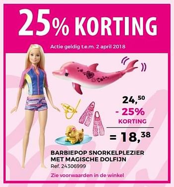 Promoties Barbiepop snorkelplezier met magische dolfijn - Mattel - Geldig van 20/03/2018 tot 02/04/2018 bij Supra Bazar