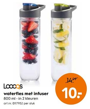 Promoties Waterfles met infuser - Loooqs - Geldig van 14/03/2018 tot 03/04/2018 bij Blokker