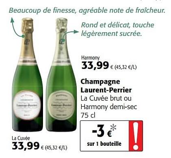 Promotions Champagne laurent-perrier la cuvée brut ou harmony demi-sec - Laurent-Perrier - Valide de 14/03/2018 à 27/03/2018 chez Colruyt