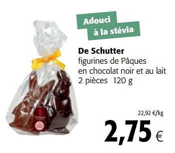 Promotions De schutter figurines de pâques en chocolat noir et au lait - De Schutter - Valide de 14/03/2018 à 27/03/2018 chez Colruyt