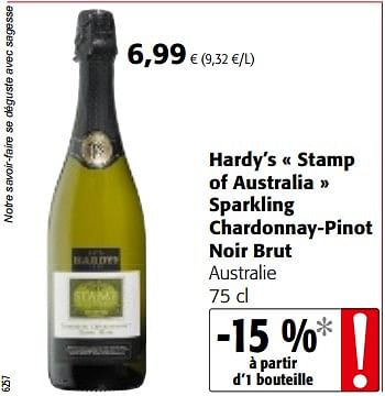 Promotions Hardy`s « stamp of australia » sparkling chardonnay-pinot noir brut australie - Vins blancs - Valide de 14/03/2018 à 27/03/2018 chez Colruyt