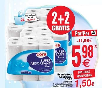 Promoties Essuie-tout keukenrol cora - Huismerk - Cora - Geldig van 20/03/2018 tot 26/03/2018 bij Cora