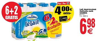 Promoties Lait demi-écrémé halfvolle melk candia - CANDIA - Geldig van 20/03/2018 tot 26/03/2018 bij Cora