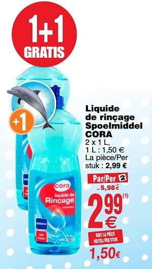 Promoties Liquide de rinçage spoelmiddel cora - Huismerk - Cora - Geldig van 20/03/2018 tot 26/03/2018 bij Cora