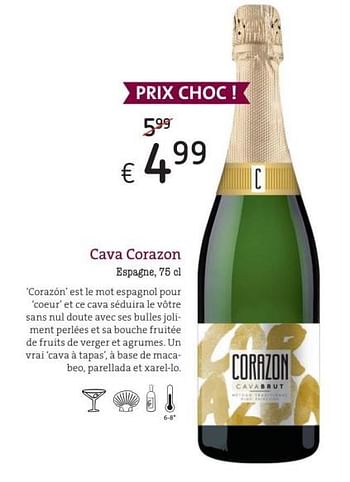 Promotions Cava corazon espagne - Mousseux - Valide de 01/03/2018 à 31/05/2018 chez Spar (Colruytgroup)