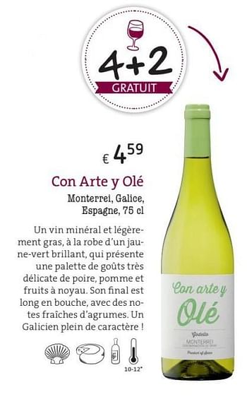 Promotions Con arte y olé monterrei, galice, espagne - Vins blancs - Valide de 01/03/2018 à 31/05/2018 chez Spar (Colruytgroup)