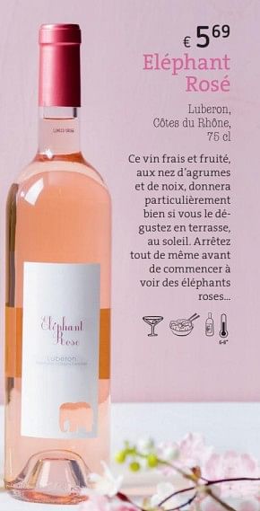 Promotions Eléphant rosé luberon, cotea du rhône - Vins rosé - Valide de 01/03/2018 à 31/05/2018 chez Spar (Colruytgroup)