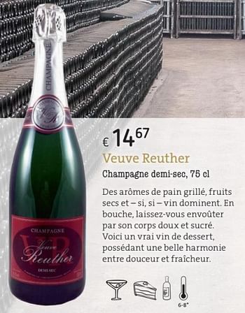 Promotions Veuve reuther champagne demi-sec - Champagne - Valide de 01/03/2018 à 31/05/2018 chez Spar (Colruytgroup)