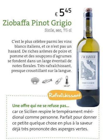 Promotions Ziobaffa pinot grigio sicile, sec - Vins blancs - Valide de 01/03/2018 à 31/05/2018 chez Spar (Colruytgroup)