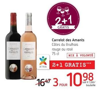Promoties Carrelot des amants côtes du brulhois rouge ou rosé - Rode wijnen - Geldig van 15/03/2018 tot 28/03/2018 bij Spar (Colruytgroup)