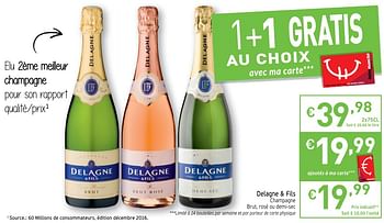 Promotions Delagne + fils champagne brut, rosi ou demi-sec - Champagne - Valide de 20/03/2018 à 25/03/2018 chez Intermarche
