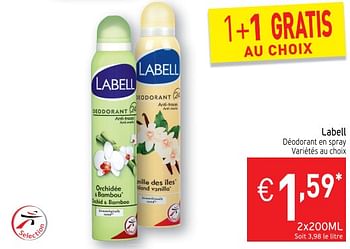 Promotions Labell déodorant en spray - Labell - Valide de 20/03/2018 à 25/03/2018 chez Intermarche