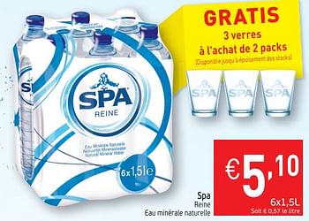 Promotions Spa reine eau minérale naturelle - Spa - Valide de 20/03/2018 à 25/03/2018 chez Intermarche