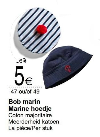 Promoties Bob marin marine hoedje - Huismerk - Cora - Geldig van 20/03/2018 tot 31/03/2018 bij Cora