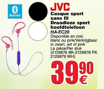 Promotions Jvc casque sport sans fil draadloze sport hoofdtelefoon ha-ec20 - JVC - Valide de 20/03/2018 à 31/03/2018 chez Cora