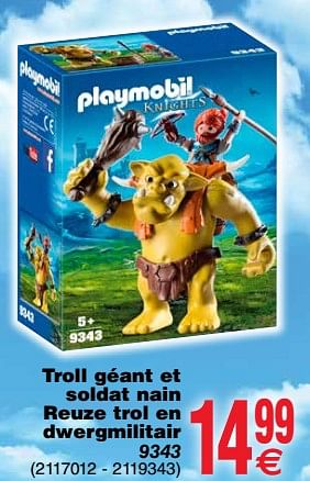 Promoties Troll géant et soldat nain reuze trol en dwergmilitair 9343 playmobil - Playmobil - Geldig van 20/03/2018 tot 31/03/2018 bij Cora