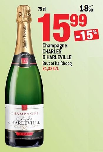 Promoties Champagne charles d`harleville brut of halfdroog - Champagne - Geldig van 21/03/2018 tot 03/04/2018 bij Smatch