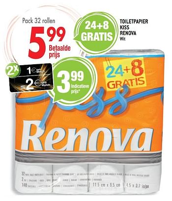 Promoties Toiletpapier kiss renova - Renova - Geldig van 21/03/2018 tot 03/04/2018 bij Smatch